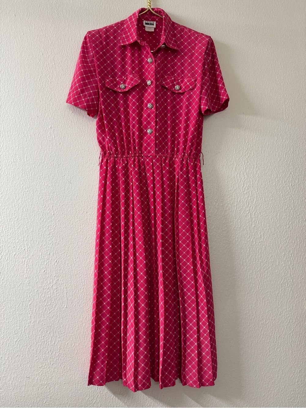 Leslie Fay Pink Diamond-Print Maxi Shirtwaist Dress Size 8